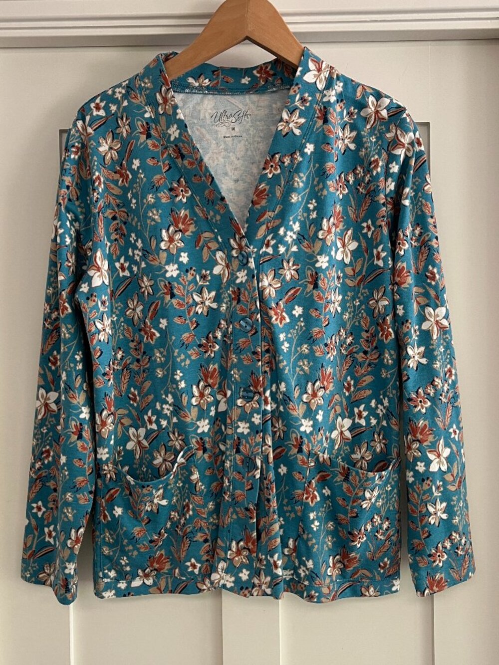 UltraSofts Women's Blue Floral Cardigan - Size Medium